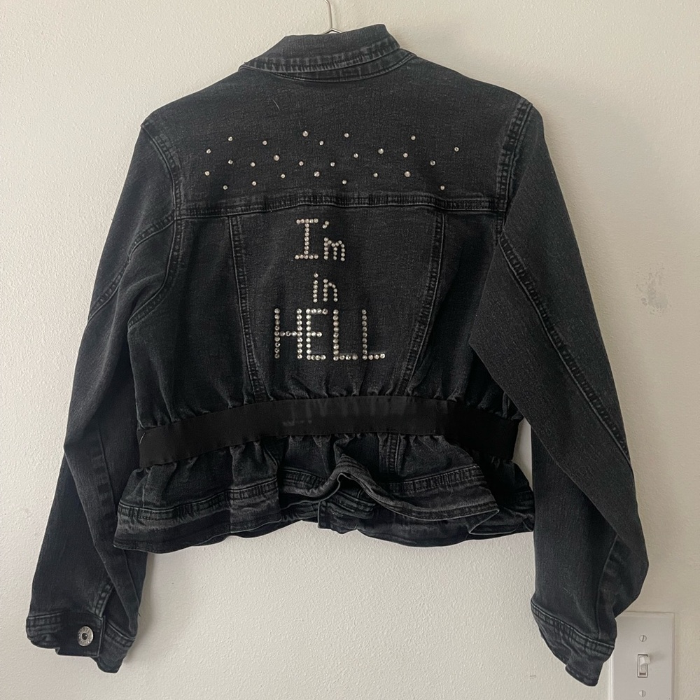 Rhinestone Y2K Upcycled Black Denim Jacket